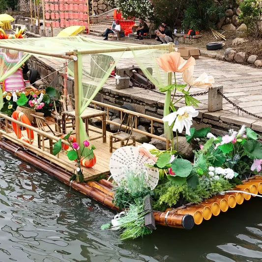 Bamboo raft Bamboo boat Internet celebrity gauze water dining photo clock in stage props Drifting fishing Plastic tube boat