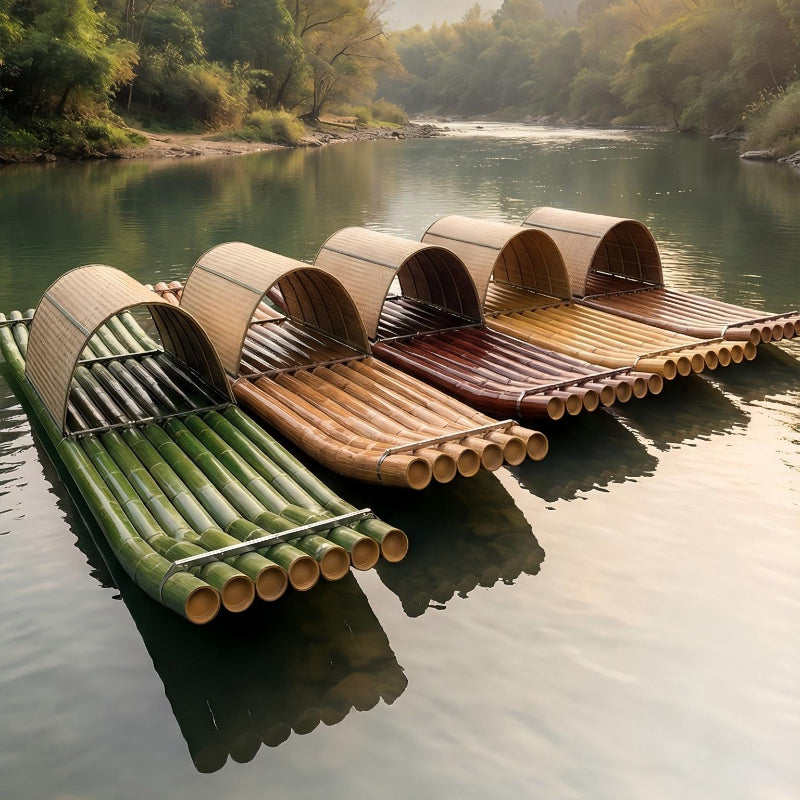 Antique awning bamboo raft boat fishing boat outdoor plastic boat roof water bamboo art leisure pvc bamboo woven bamboo raft