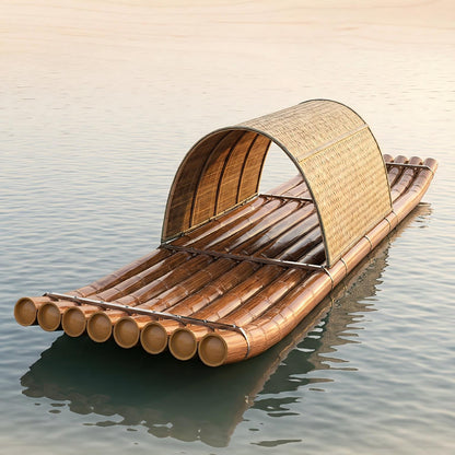 Antique awning bamboo raft boat fishing boat outdoor plastic boat roof water bamboo art leisure pvc bamboo woven bamboo raft