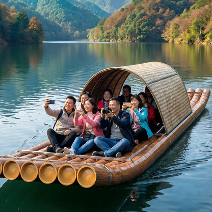 Antique awning bamboo raft boat fishing boat outdoor plastic boat roof water bamboo art leisure pvc bamboo woven bamboo raft