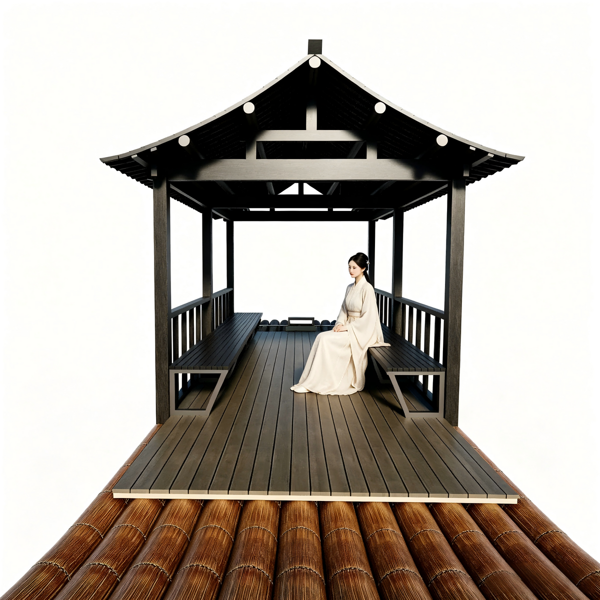 Source factory PVC imitation bamboo raft with stainless steel antique pavilion water sightseeing catering bamboo row size can be customized