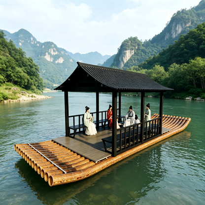 Source factory PVC imitation bamboo raft with stainless steel antique pavilion water sightseeing catering bamboo row size can be customized