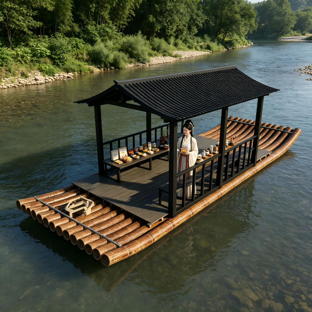 Source factory PVC imitation bamboo raft with stainless steel antique pavilion water sightseeing catering bamboo row size can be customized