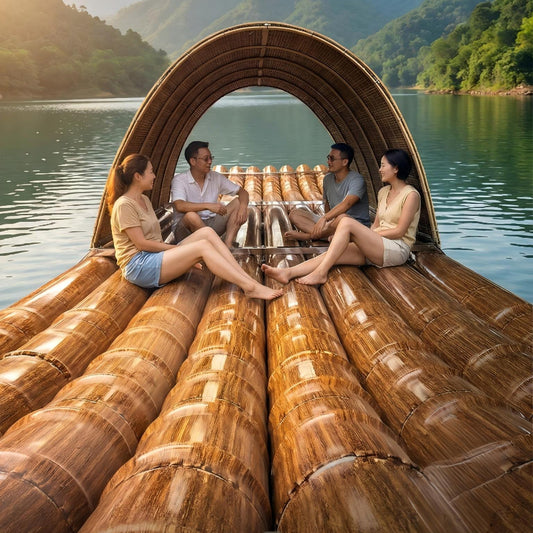 Antique awning bamboo raft boat fishing boat outdoor plastic boat roof water bamboo art leisure pvc bamboo woven bamboo raft
