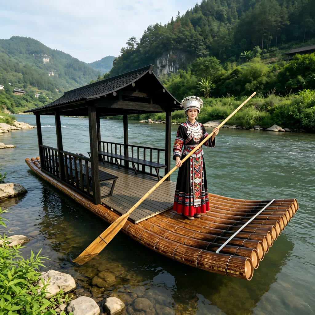 Source factory PVC imitation bamboo raft with stainless steel antique pavilion water sightseeing catering bamboo row size can be customized