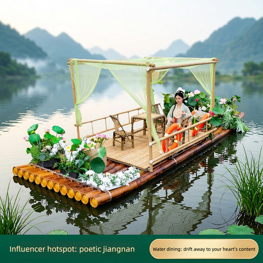 Bamboo raft Bamboo boat Internet celebrity gauze water dining photo clock in stage props Drifting fishing Plastic tube boat